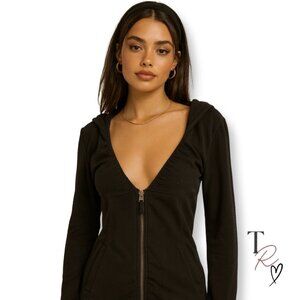 Vintage Y2K Miss Sixty Black Plunging Neckline Hoodie Rhinestones 2000s Size S